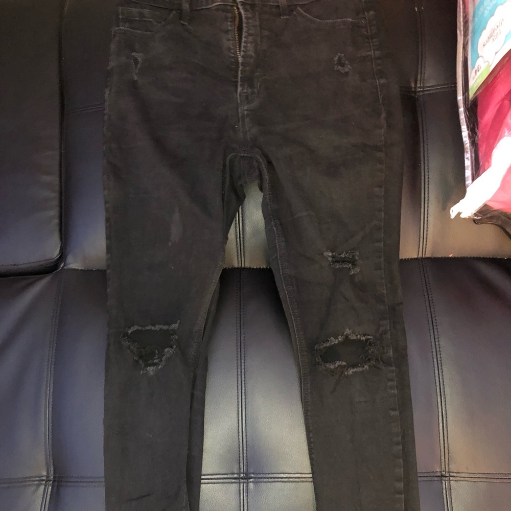 Black Skinny Distressed Jeans, Size 6